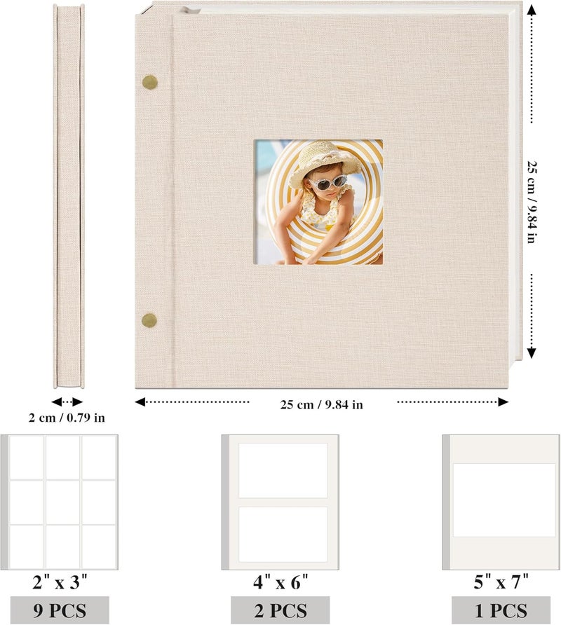 Remowith 10x10 Inch Linen Self Adhesive Photo Album with Window, 40 Pages Large Scrapbook for Wedding, Anniversary & Family Events, Classic Beige, Fits 2x3 4x6 5x7 Photos - Image 3